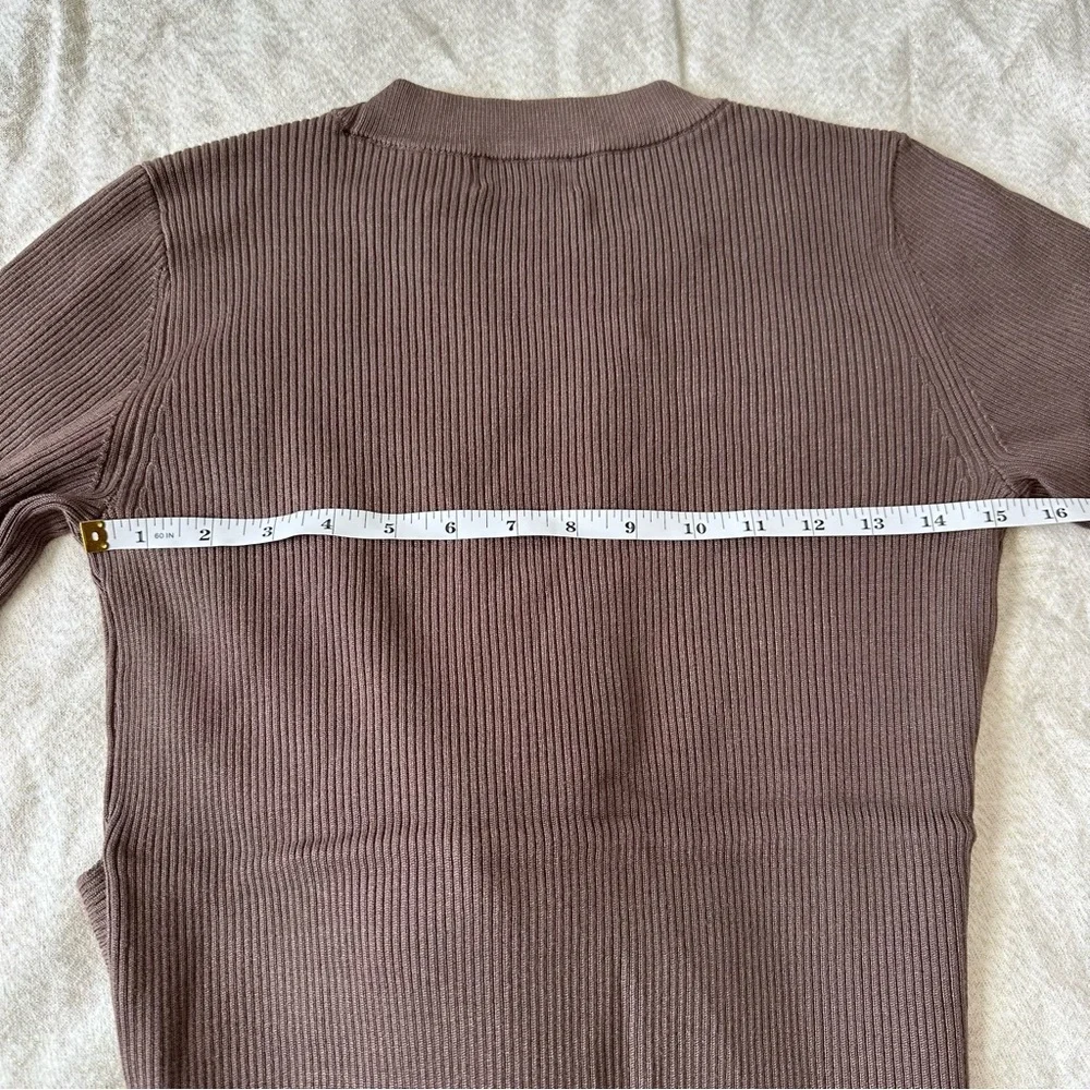 Evereve Ribbed Knit Tie Waist Midi Dress Brown Long Sleeve Size Small Minimalist - Picture 7 of 8